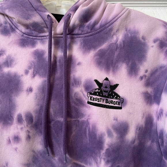 H & M Simpson’s collaboration Krusty Burger Hoodie in Purple Tie Dye Mens Small. - Picture 2 of 6